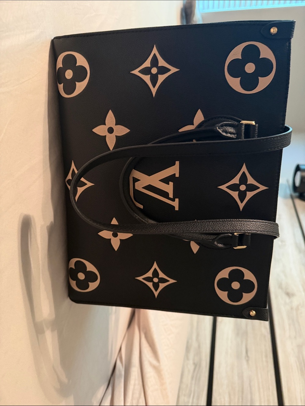 Louis Vuitton Black Tote with Cream Monogram Accents